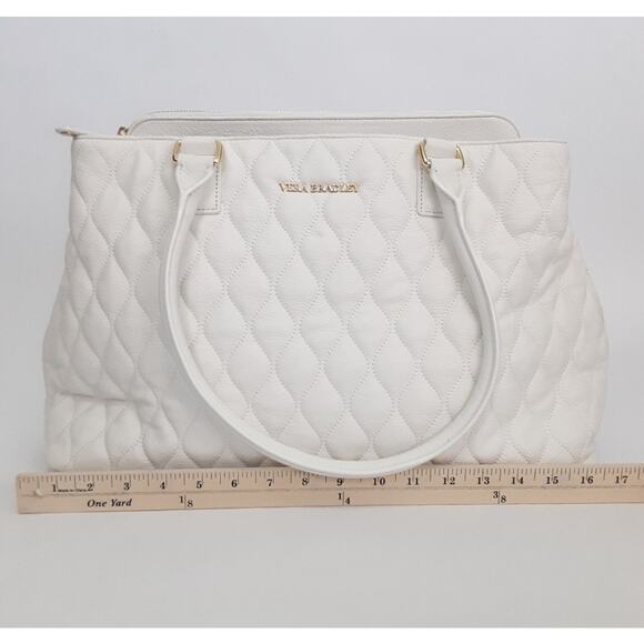 Vera Bradley Emma Satchel Quilted Leather Shoulder Bag White Pebble Leather NWOT - Picture 12 of 15